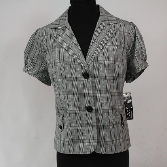 Elementz NWT Short Sleeved Fitted Blazer in Grey Plaid Size‎ Large - Picture 1 of 7